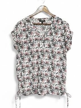 Ilanco Floral Cinch-Side  Muted Pink Rose Print Blouse Size L